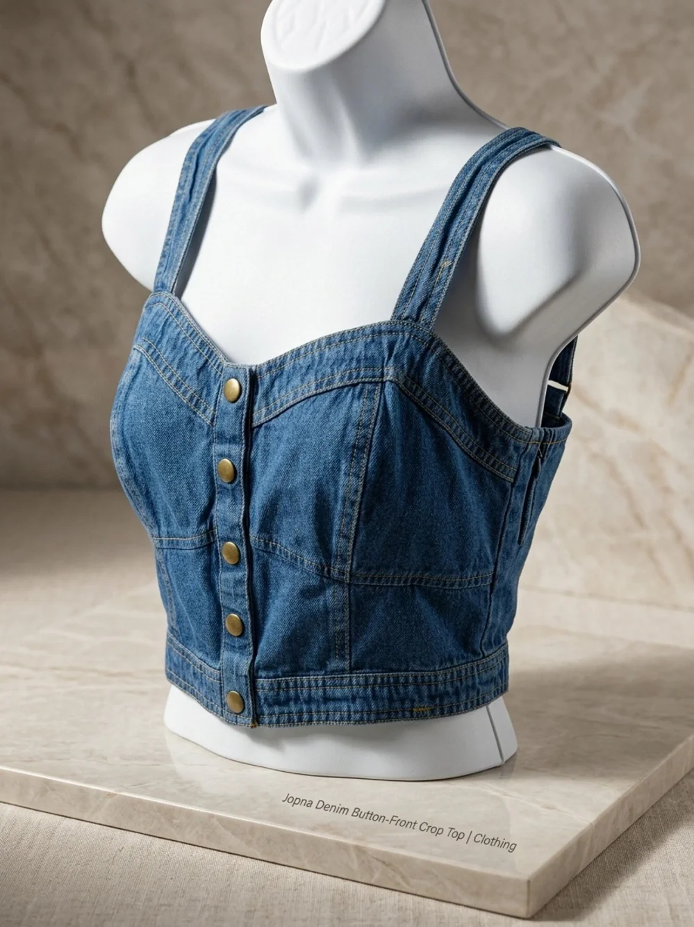 Japna Denim Button-Front Crop Top Blue Sleeveless Summer Shirt Size Large - Picture 2 of 6